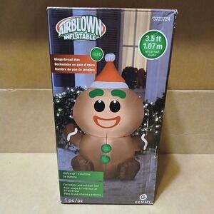 Gemmy Christmas Self-Inflatable 3.5 Feet LED Gingerbread Man Santa Hat Yard